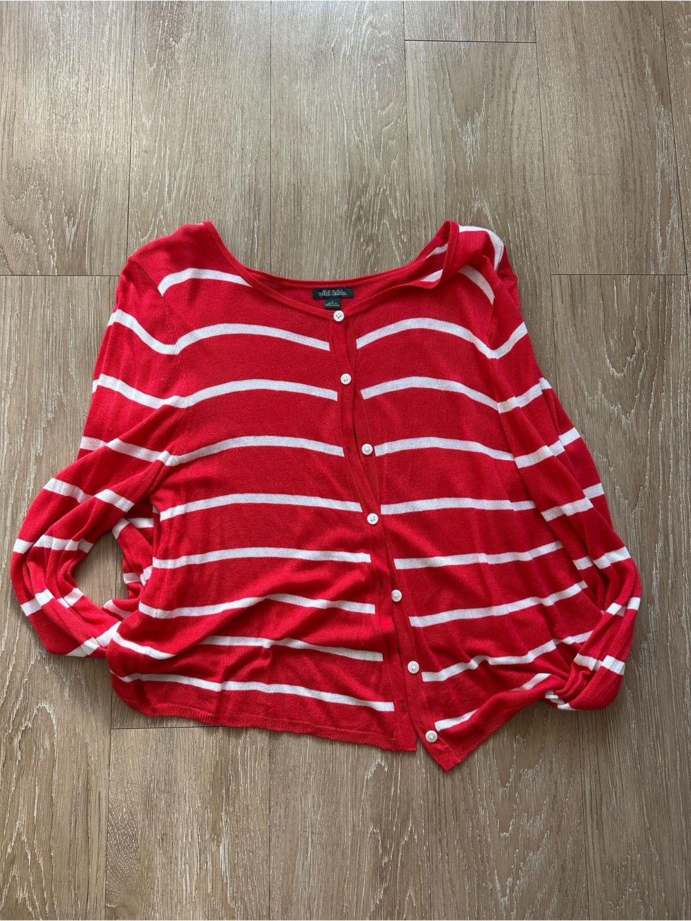 wild fable Red & White Striped Button-Front Cardigan